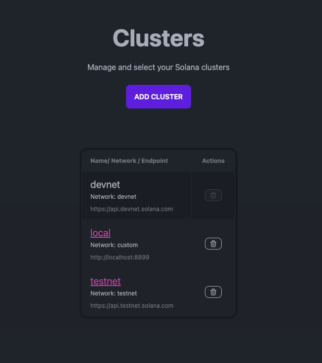 NextJS web Clusters view